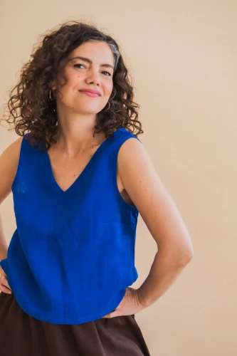 Lniany Top Basil in Royal Blue